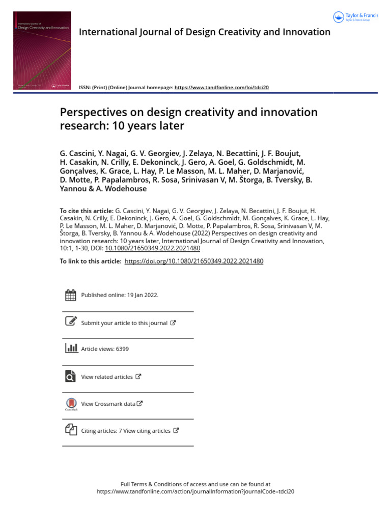 Perspectives On Design Creativity and Innovation Research 10 Years