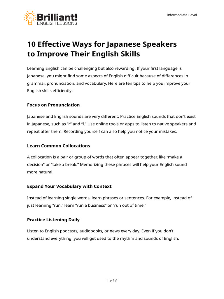 Improve English Skills for Japanese Speakers | PDF | English Language ...