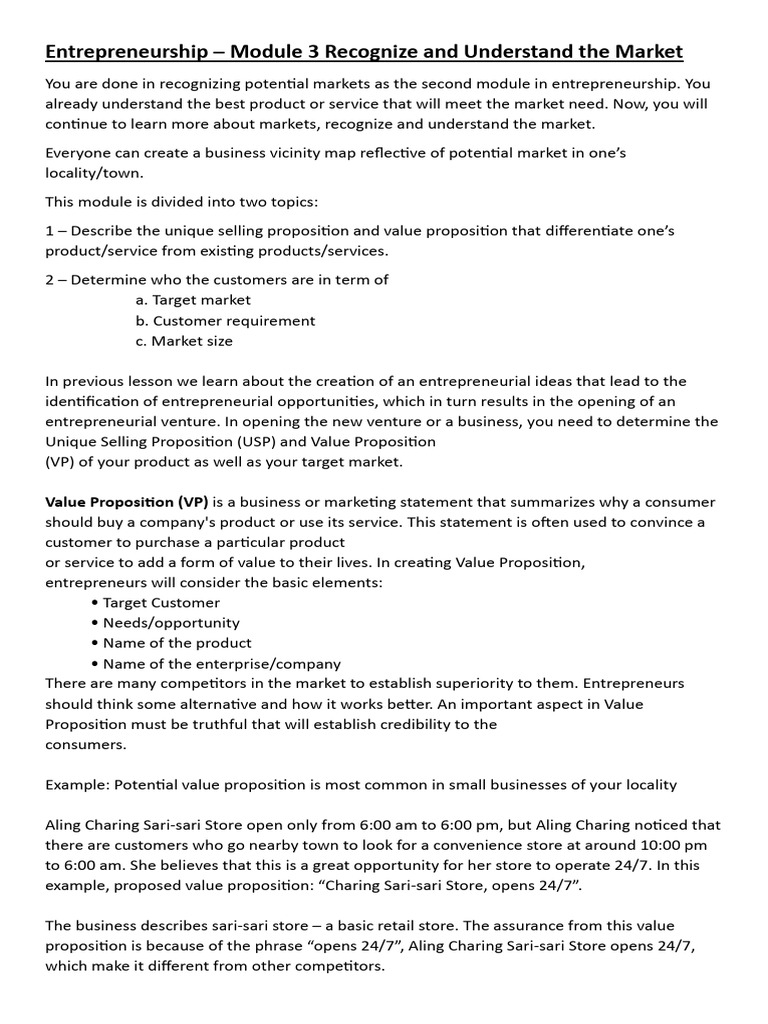 Entrepreneurship Module3 | PDF | Market Segmentation | Entrepreneurship