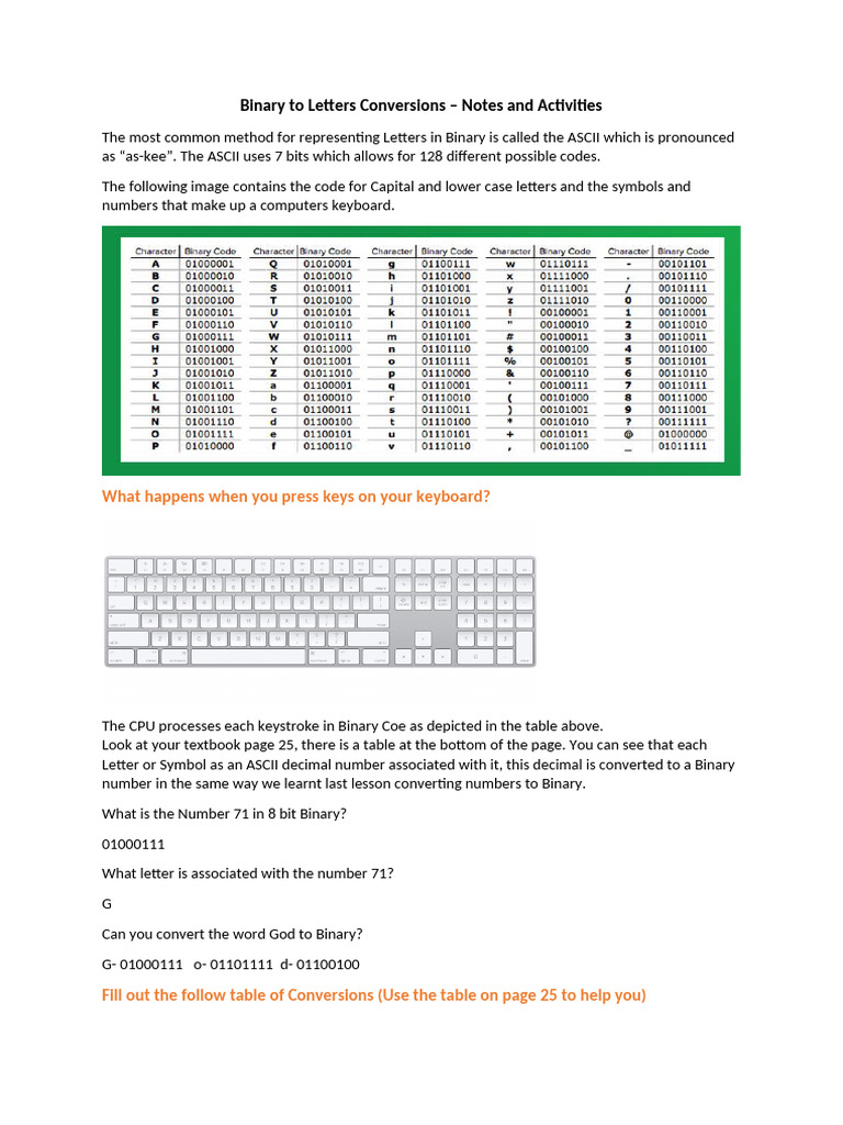 Lesson 2 Binary to Letters | PDF