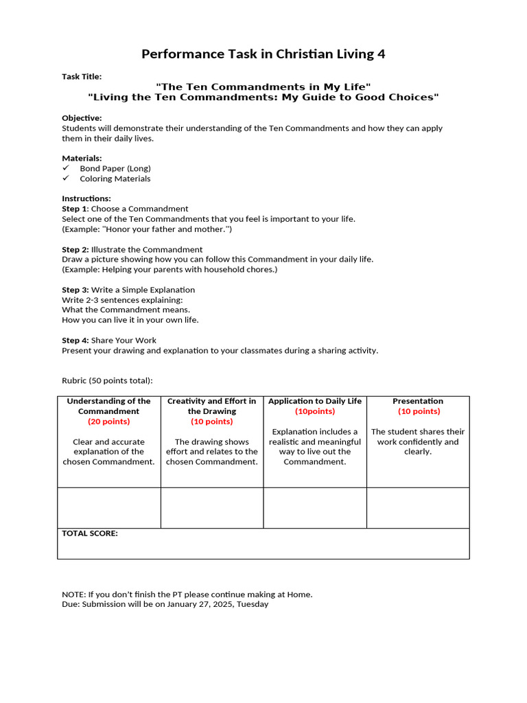 Ten Commandments Life Application Task | PDF