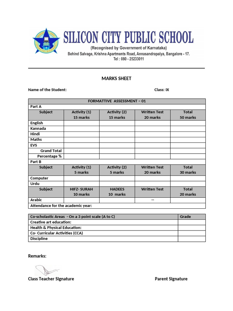 9th Class Marksheet Format PDF | PDF | Human Communication