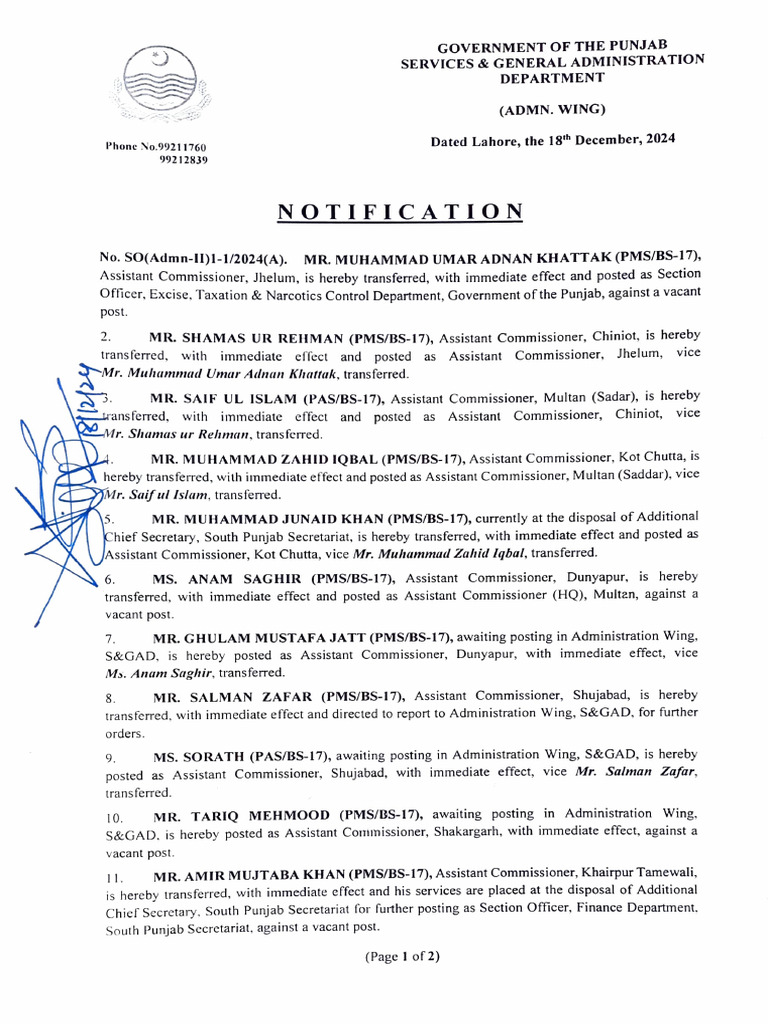 ACs Notificated Dated 18122024 - 241220 - 151809 | PDF | Government Of ...