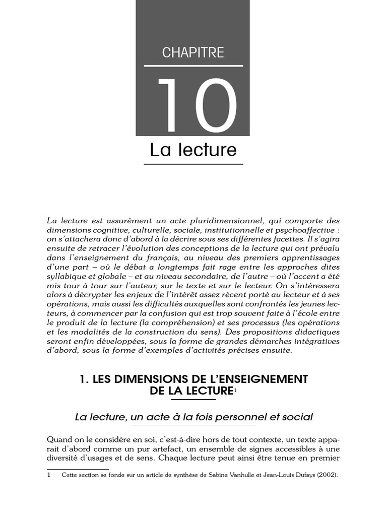 Dimensions et enjeux de la lecture | PDF | Apprentissage | Enseignement ...