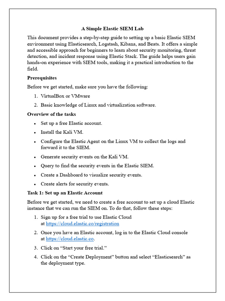 Simple Elastic SIEM Lab Setup Guide | PDF | Virtual Machine ...