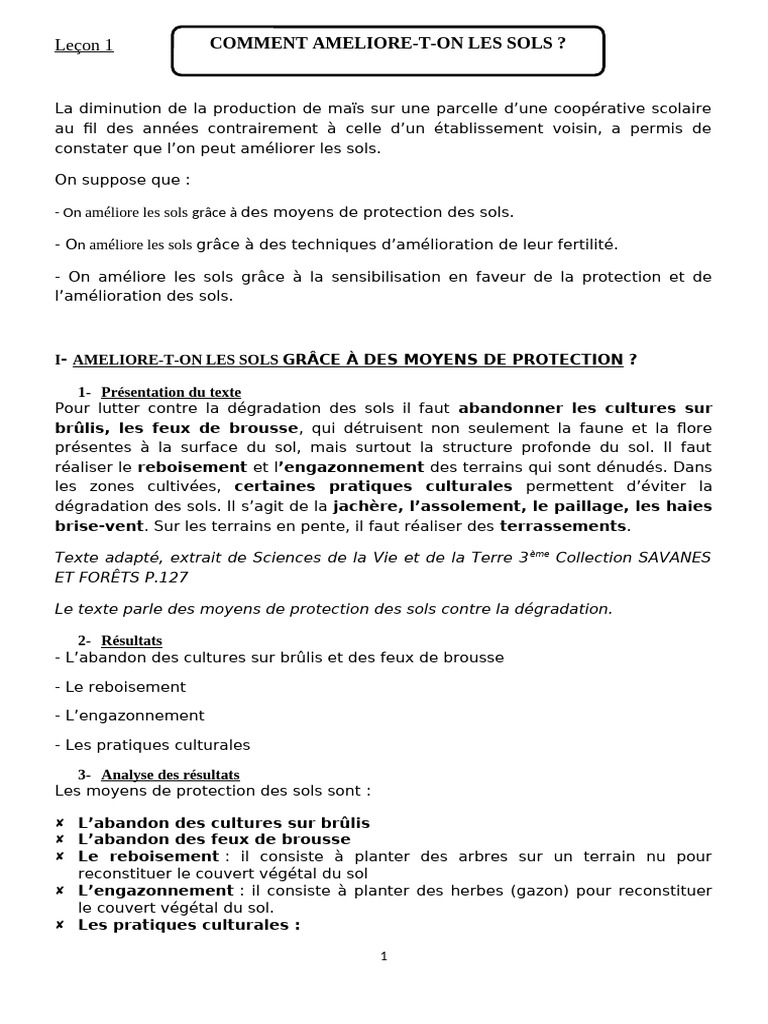Protection et amélioration des sols | PDF | Fertilité des sols ...