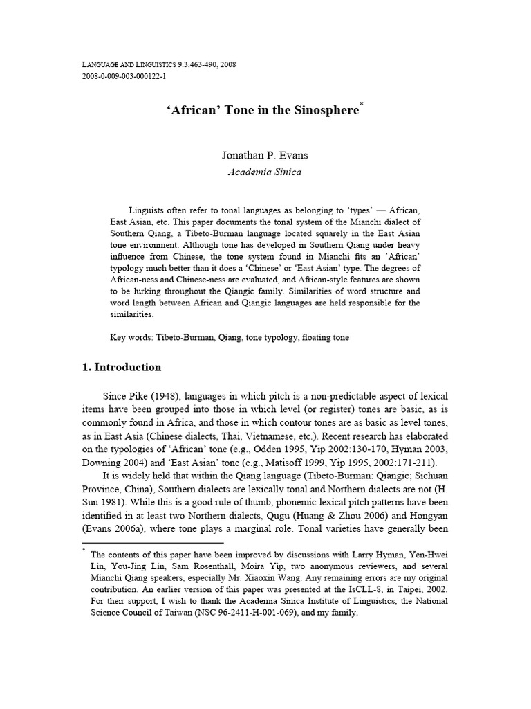African Tone in The Sinosphere | PDF | Tone (Linguistics) | Mandarin ...