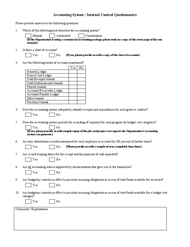 Accounting System Control Questionnaire | PDF