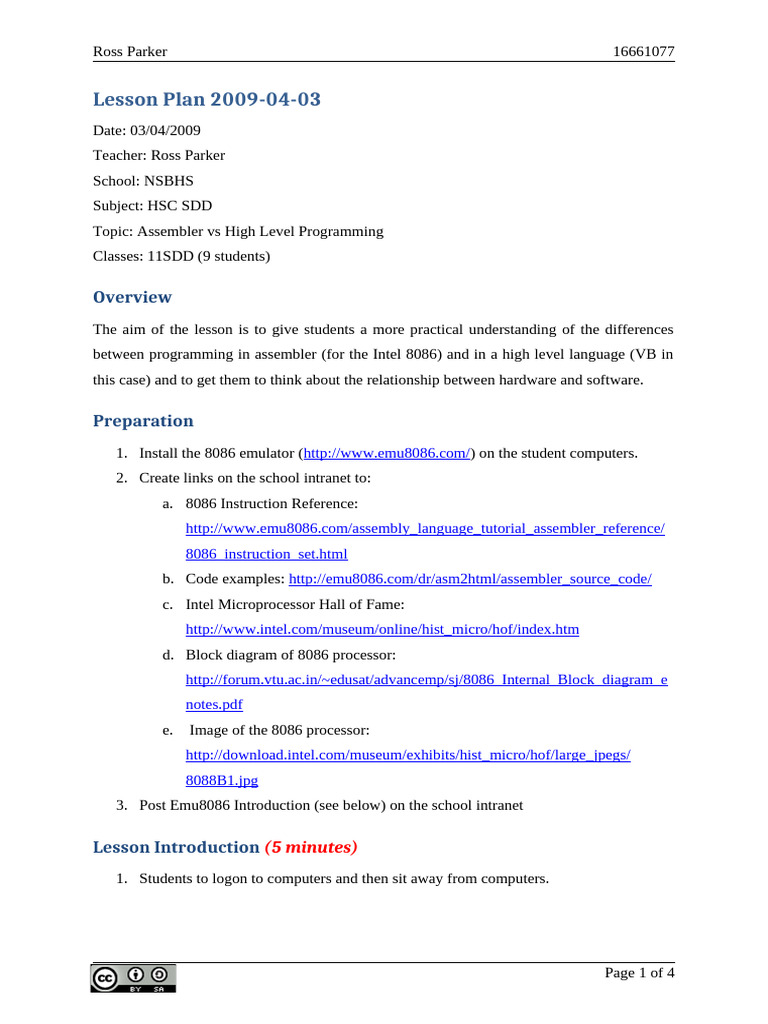 20090403HSCSDD Lessonplan | PDF | Assembly Language | Emulator