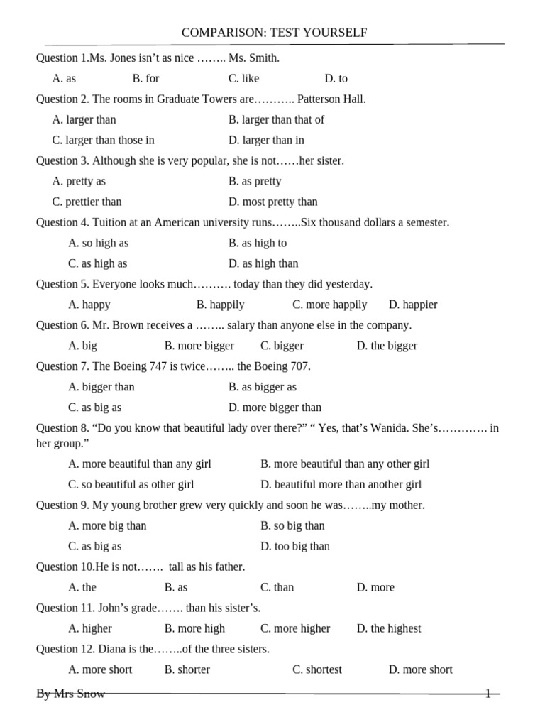 Comparison: Test Yourself | PDF