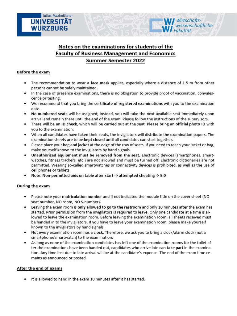 Exam Guidelines for Business Students 2022 | PDF