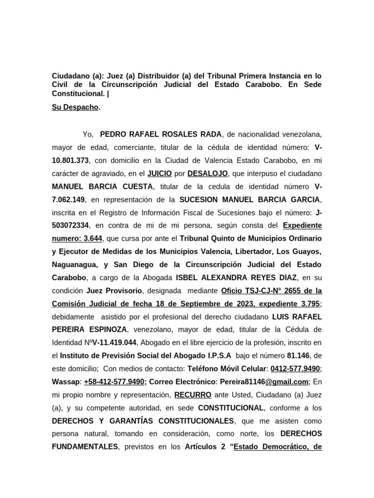AMPARO CONSTITUCIONAL | PDF | Debido al proceso | Caso de ley