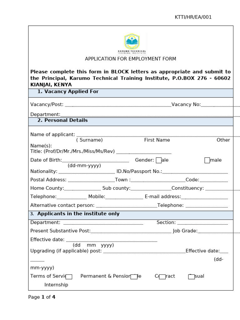 Application For Employment Form | PDF