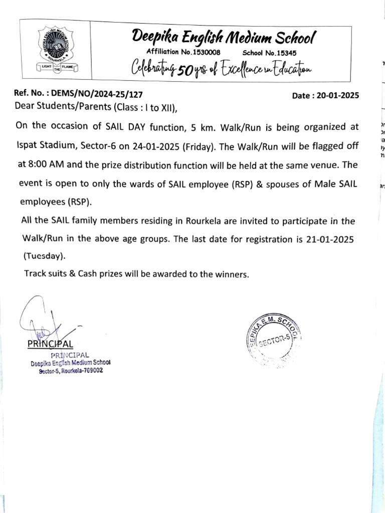 Notice For Class 1 To 12 For Sail Day | PDF