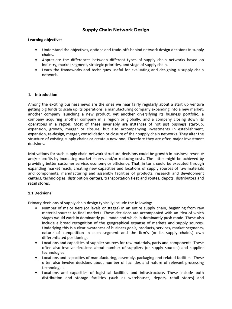 Supply Chain Network Design Insights | PDF | Supply Chain | Logistics