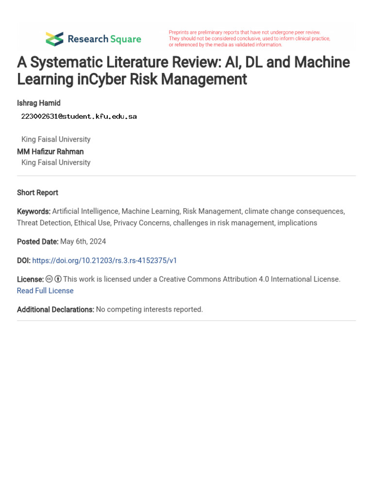 AI and Machine Learning in Cyber Risk Management | PDF | Artificial ...