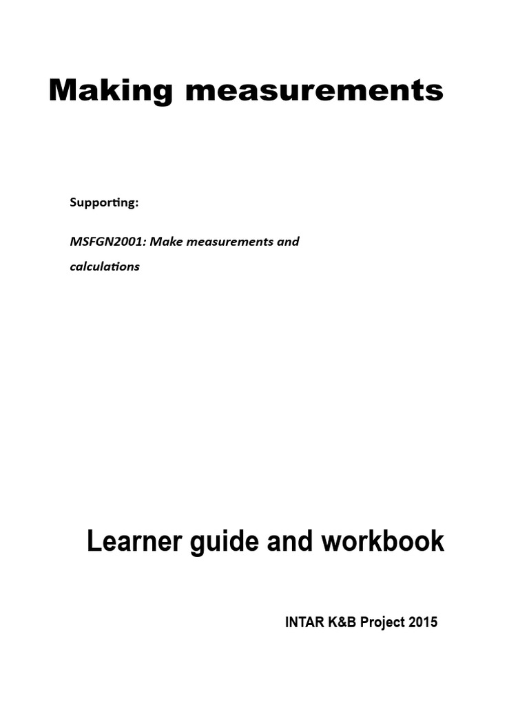 Making Measurements Learner Guide Workbook | PDF | Area | Percentage