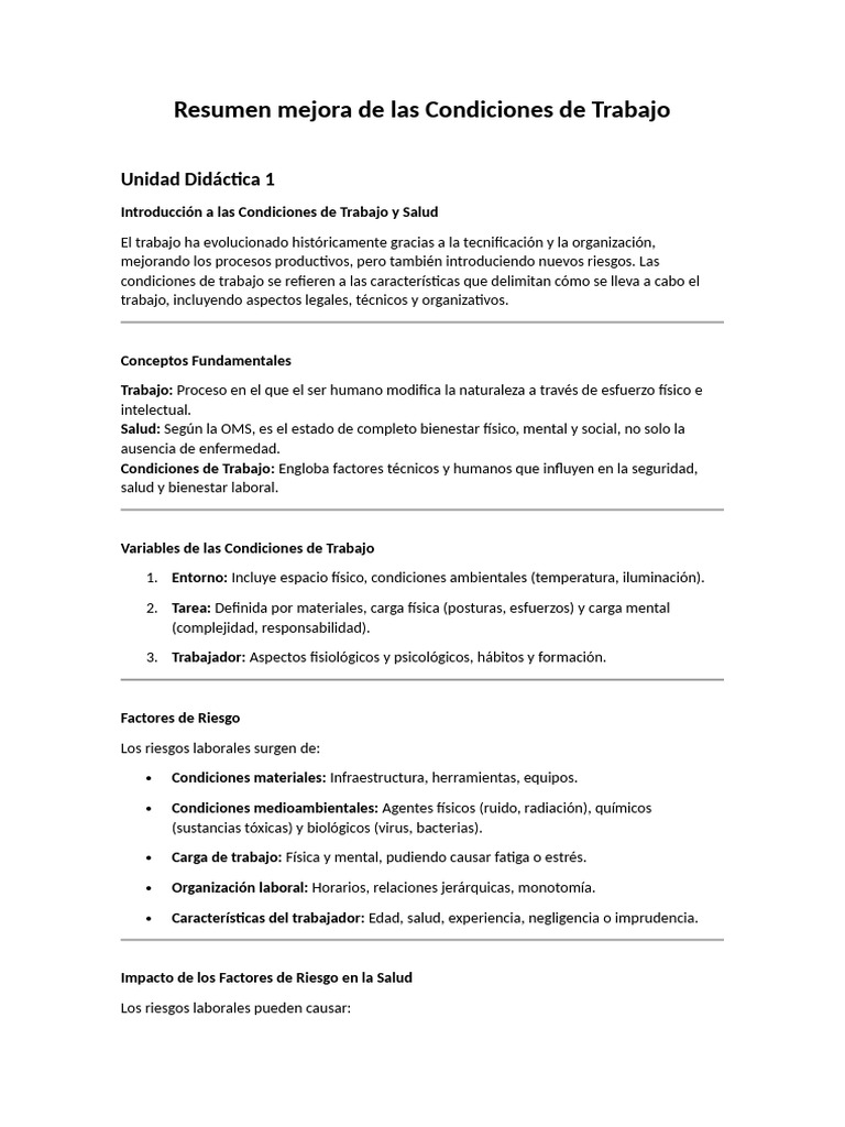 Mejora de Condiciones Laborales y Salud | PDF