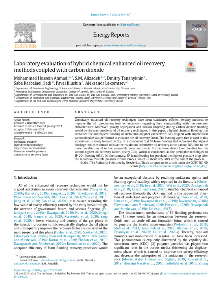 Hybrid Chemical EOR with CO2 Evaluation | PDF | Enhanced Oil Recovery ...