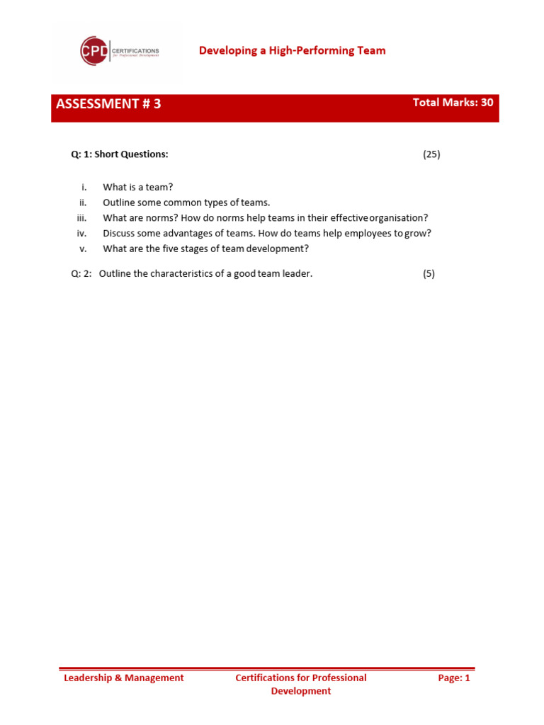 Assessment 3 Developing A High-Performing Team | PDF