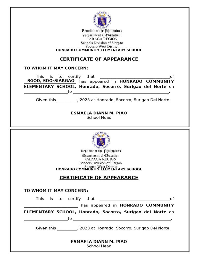 Certificate of Appearance-Hon | PDF