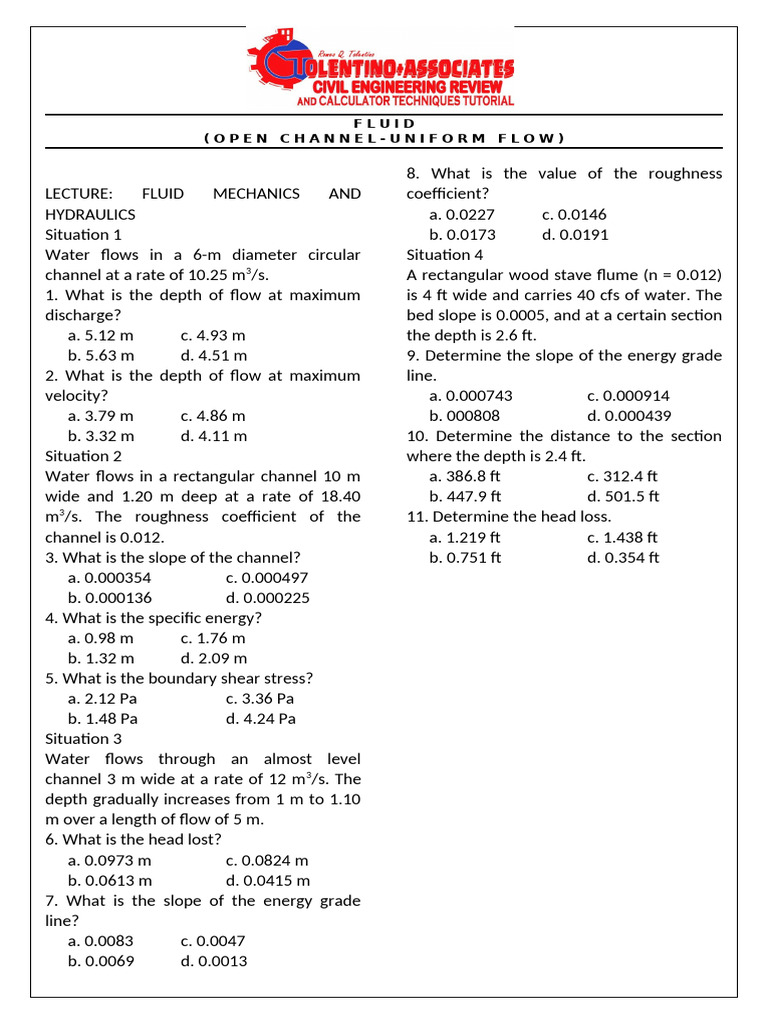 Fluid Mechanics Channel Flow Problems | PDF