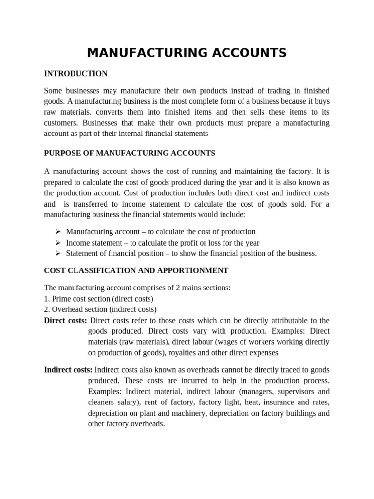 Manufacturing Accounts Pdf Cost Of Goods Sold Expense