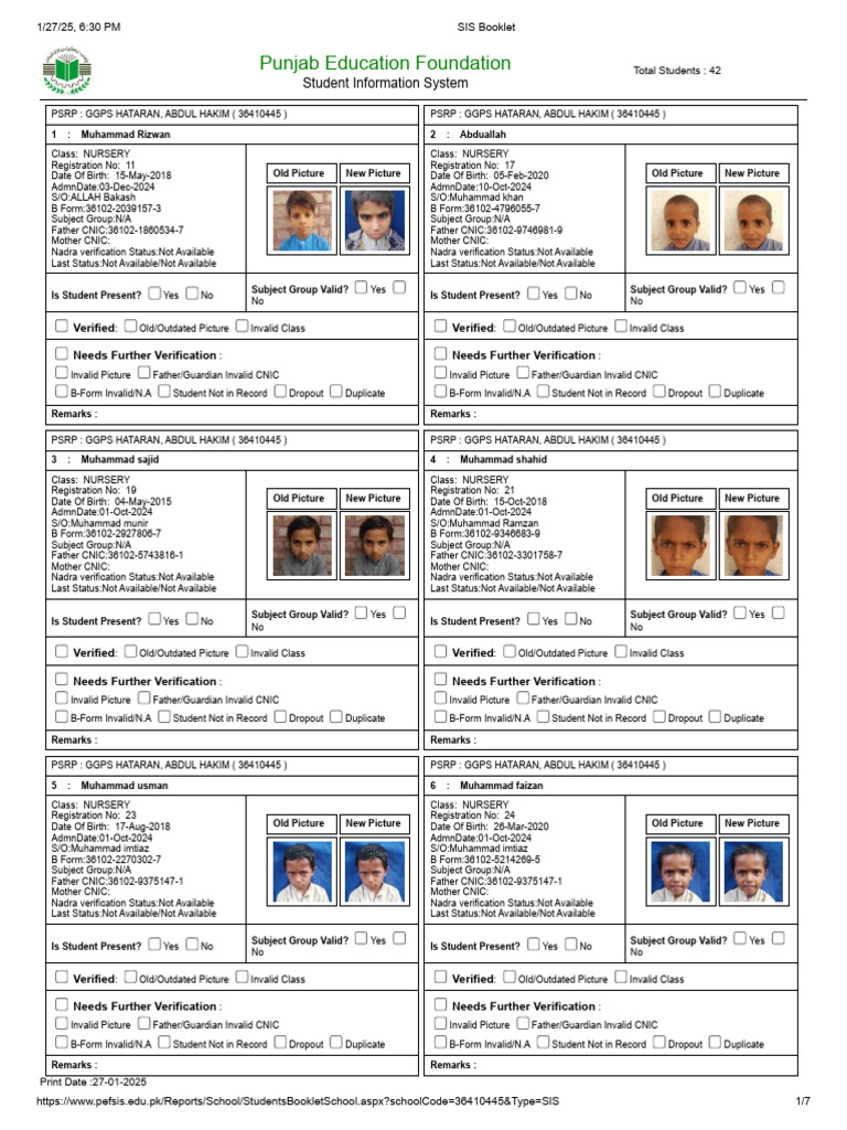 SIS Booklet for Nursery Students | PDF | Pakistan | Government Of Pakistan