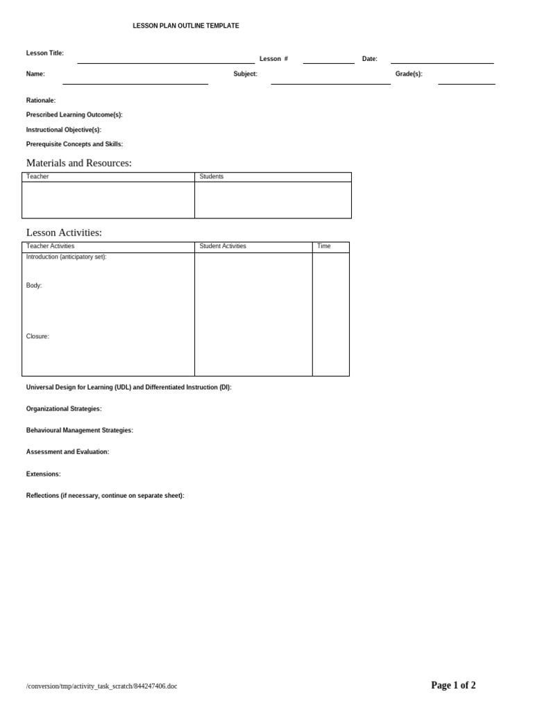 Sample Lesson Plan Template Word | PDF | Differentiated Instruction ...