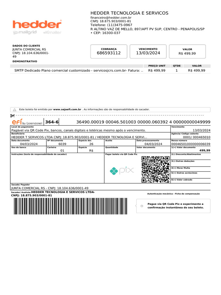 Boleto de Cobrança HEDDER Serviços | PDF | Finanças pessoais ...