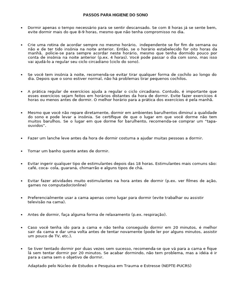 Guia Para Higiene Do Sono Pdf Dormir Insônia