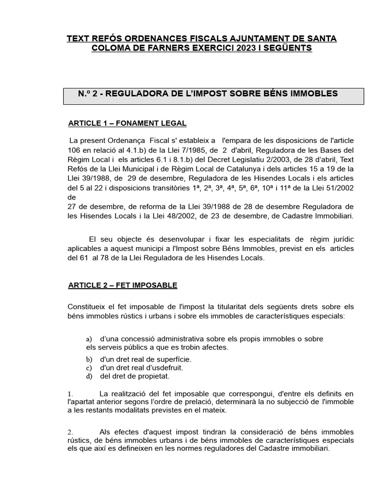 Text Refós Ordenances Fiscals 2023 | PDF