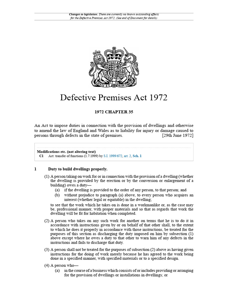 Defective Premises Act 1972 | PDF | Leasehold Estate | Lease