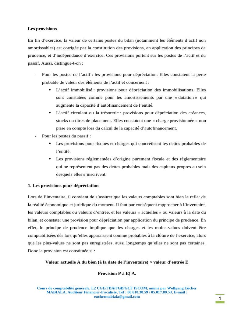 PROVISIONS | PDF | Comptabilité analytique | Les sociétés