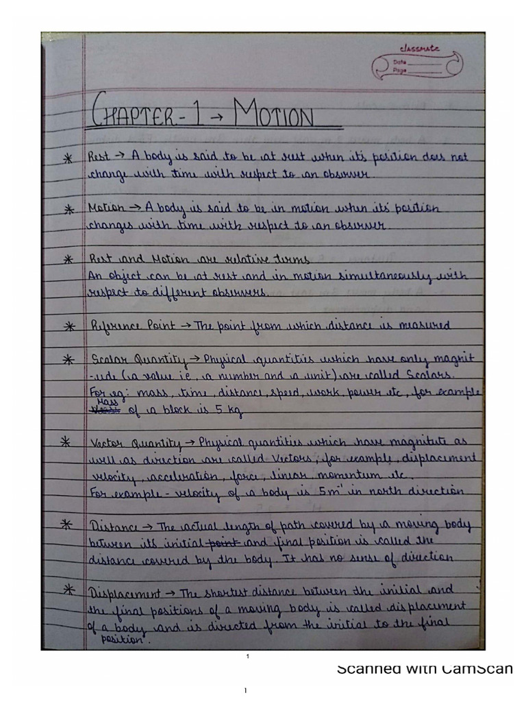 Phy Notes Motion 1 | PDF