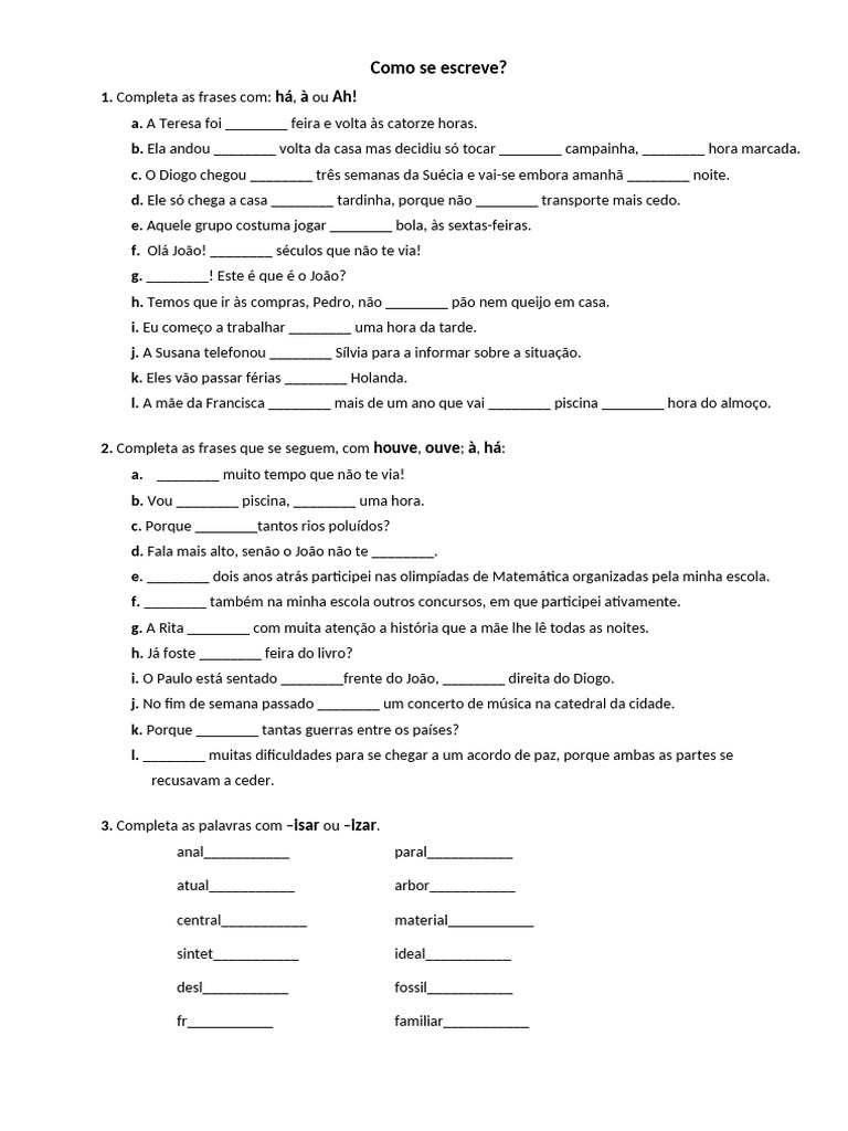 Exercícios de Ortografia e Concordância Com Gabarito | PDF
