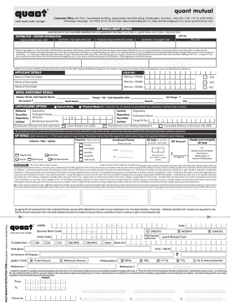 Quant Sip - Enrollment - Details | PDF | Securities (Finance) | Banks