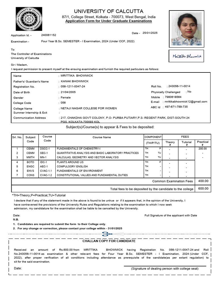 Calcutta University UG Exam Application Form | PDF | Government | Justice