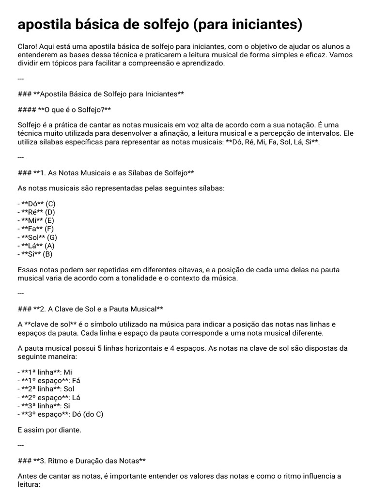 Apostila de Solfejo para Iniciantes | PDF | Intervalo (música) | Escala ...
