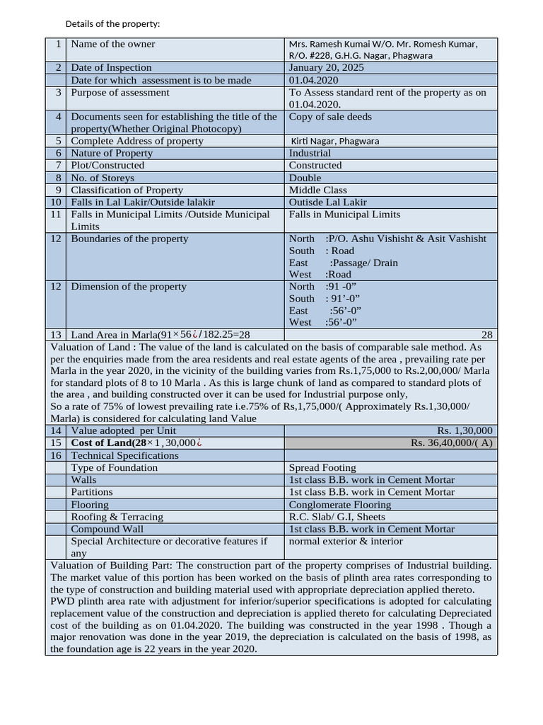 Industrial Property Rent Assessment Report | PDF | Depreciation | Real ...