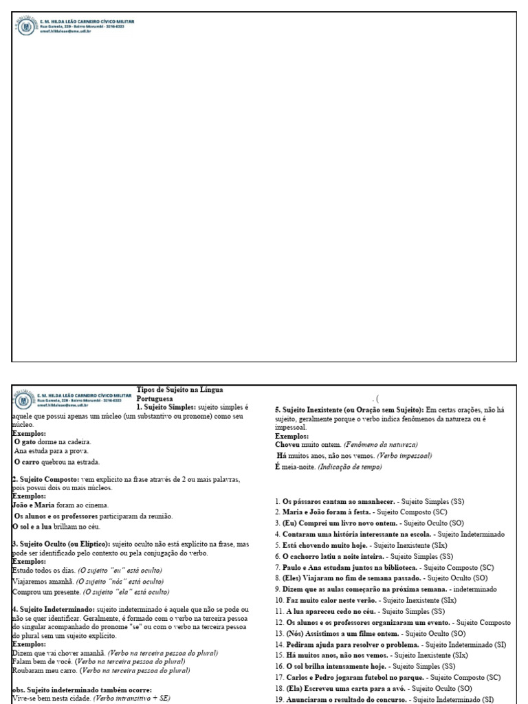 Tipos de Predicado e Sujeito em Português | PDF | Assunto (gramática ...