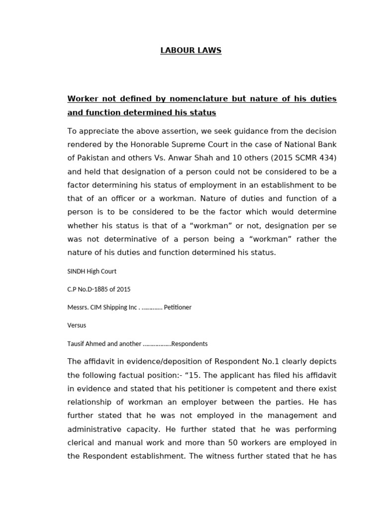 Labour Law Case Insights | PDF | Employment | Banks