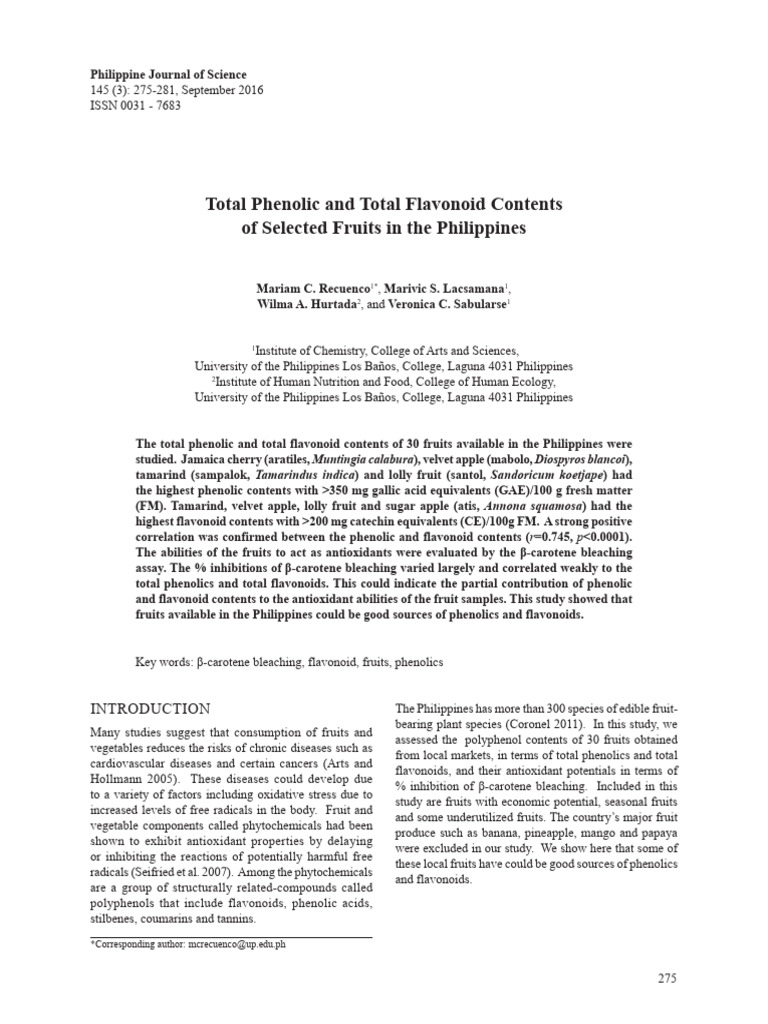 Total Phenolic and Total Flavonoid Contents Final | PDF | Polyphenol ...