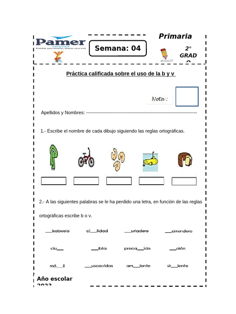 Práctica Calificada Sobre Uso de La B y V Segundo Grado | PDF