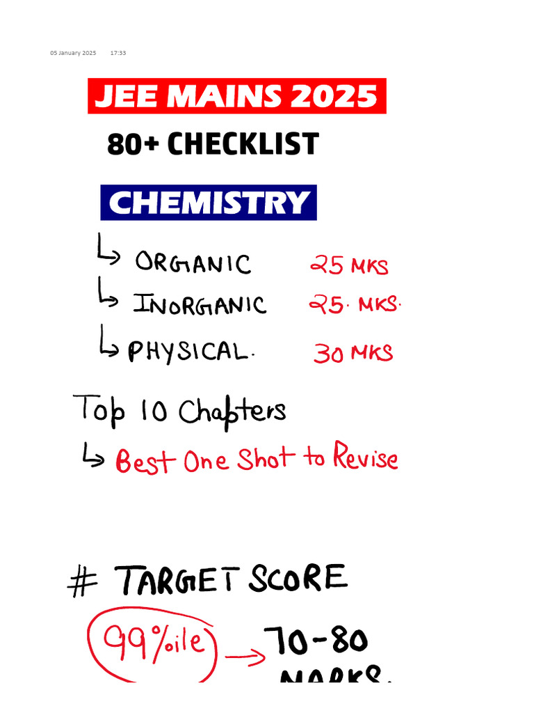JEE Mains 2025 Chemistry Checklist | PDF | Chemical Reactions ...