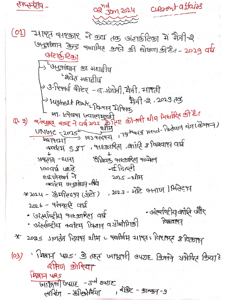 2 January 2025 Current Affairs Handwritten Note | PDF