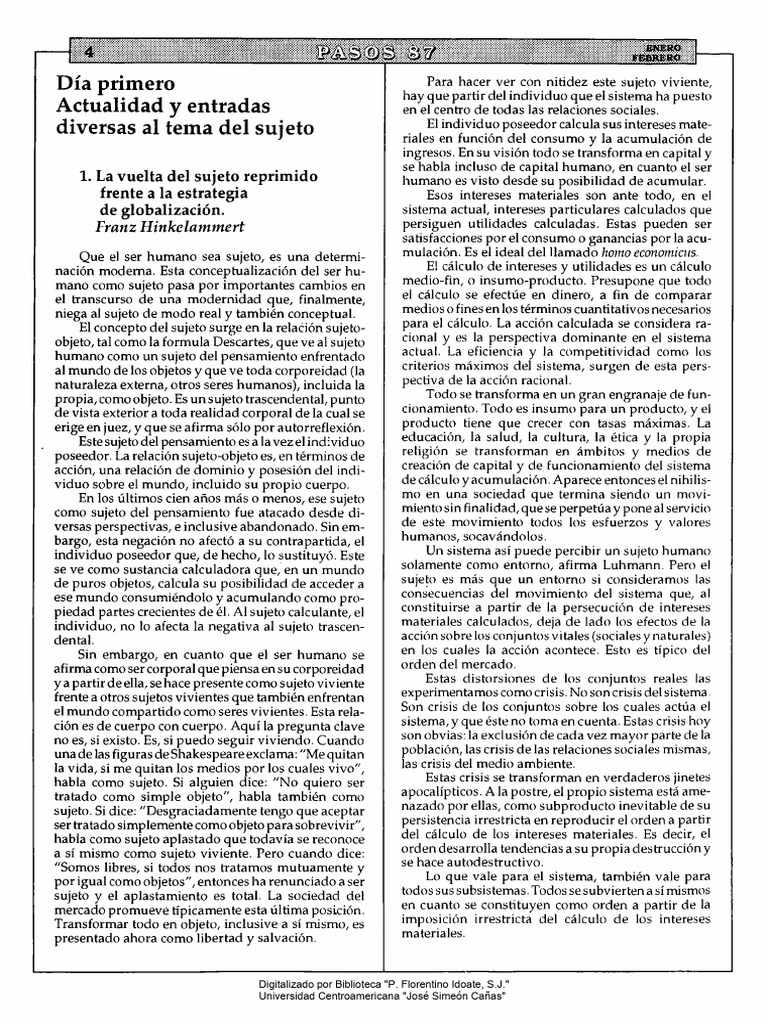 La Vuelta Del Sujeto Reprimido Frente A La Estrategia de Globalización ...