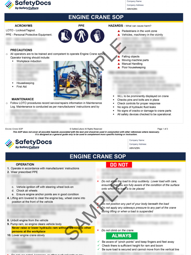 60092-4 - Engine Crane Safe Operating Procedure-SAMPLE | PDF