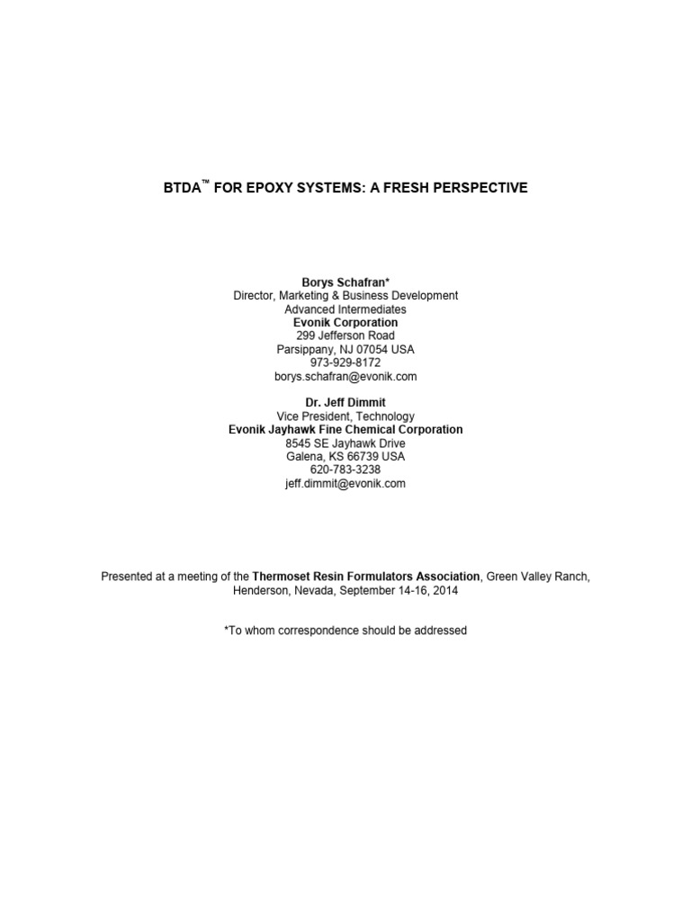 BTDA in Epoxy Systems for Electronics | PDF | Epoxy | Ester