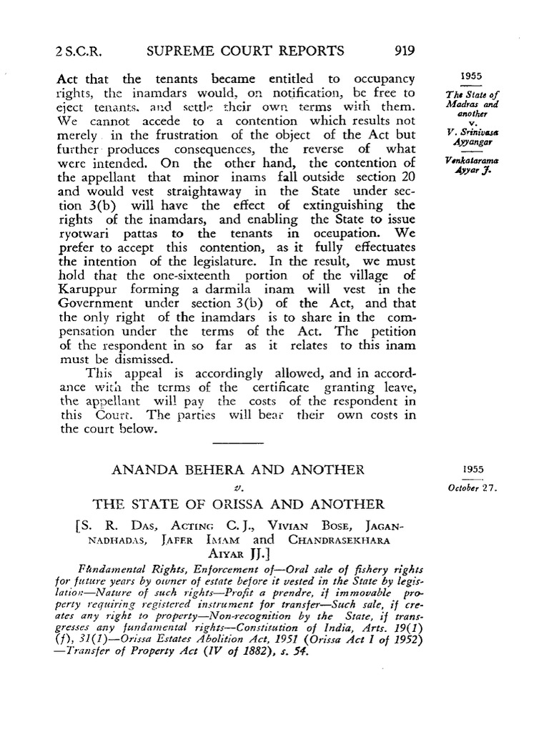 Ananda Behera v. State of Orissa Case | PDF | Property | Civil Law ...